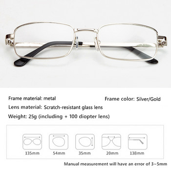 Γυαλιά ανάγνωσης Γυάλινων Φακών Ανδρικά Γυναικεία Γυαλιά Πρεσβυωπίας Μεγεθυντικοί Clear Clear Crystal Lenses Anti-Scratch Γυαλιά Διόπτρας +150 250 350