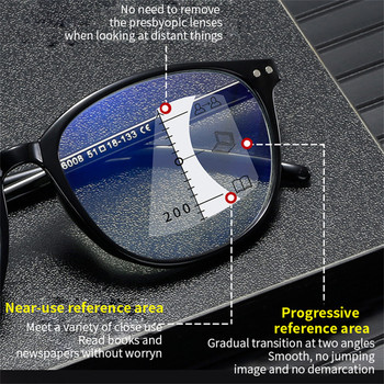 Мултифокусни очила за четене Elbru Anti-blue Light Жени Мъжки Прозрачни кръгли интелигентни очила за близко и далечно увеличение с двойна употреба за пресбиопия