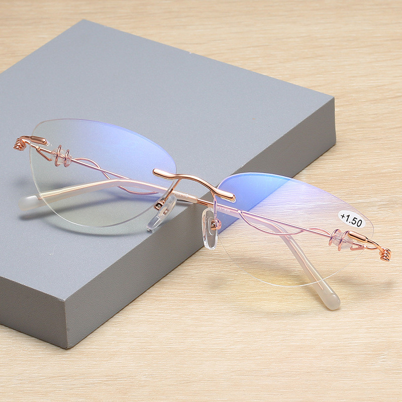 Ahora Ženske naočale za čitanje bez okvira Anti Blue Light Crystal Metal Naočale za dalekovidnost Naočale za dalekovidnost +1,0+1,5...+4,0