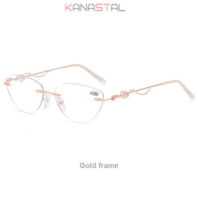 Moteriški metaliniai deimantiniai akinių rėmeliai pagyvenusiems žmonėms akiniai, optiniai mėlyni šviesą blokuojantys lęšiai, trumparegystė, receptiniai skaitymo akiniai