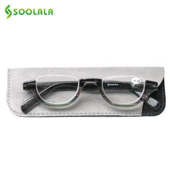 SOOLALA Flat Top Semi-Rimless γυαλιά ανάγνωσης Γυναικεία Ανδρικά 2018 Νέα φθηνά γυαλιά ανάγνωσης πρεσβυωπίας με δερμάτινη θήκη +1,0 έως 4,0