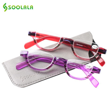 SOOLALA Flat Top Semi-Rimless γυαλιά ανάγνωσης Γυναικεία Ανδρικά 2018 Νέα φθηνά γυαλιά ανάγνωσης πρεσβυωπίας με δερμάτινη θήκη +1,0 έως 4,0