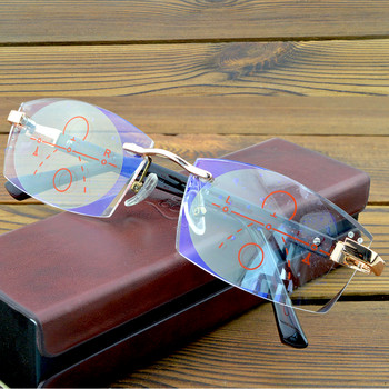 Луксозни очила без рамки от титаниева сплав 12-слойно покритие Изрязани прогресивни мултифокални лещи Очила за четене +0,75 до +4