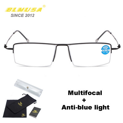 BLMUSA Ochelari de lectură de afaceri pentru bărbați ultra ușori Ochelari de lectură multifocali progresivi anti-lumină albastră pentru bărbați Ochelari în vârstă