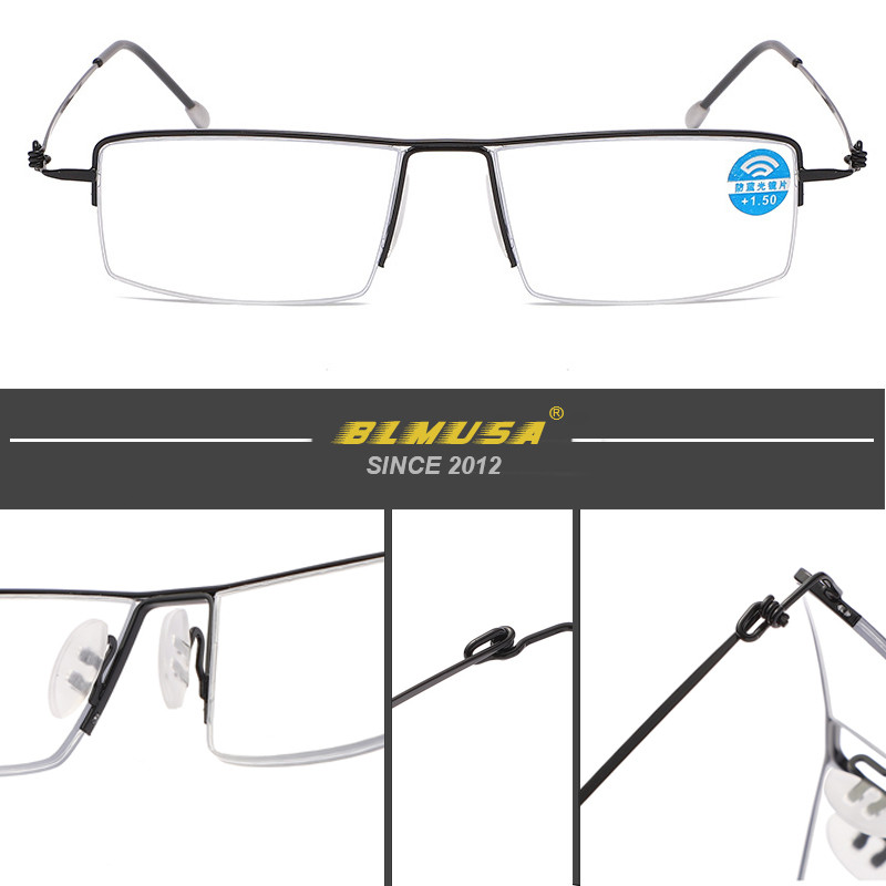BLMUSA Ochelari de lectură de afaceri pentru bărbați ultra ușori Ochelari de lectură multifocali progresivi anti-lumină albastră pentru bărbați Ochelari în vârstă