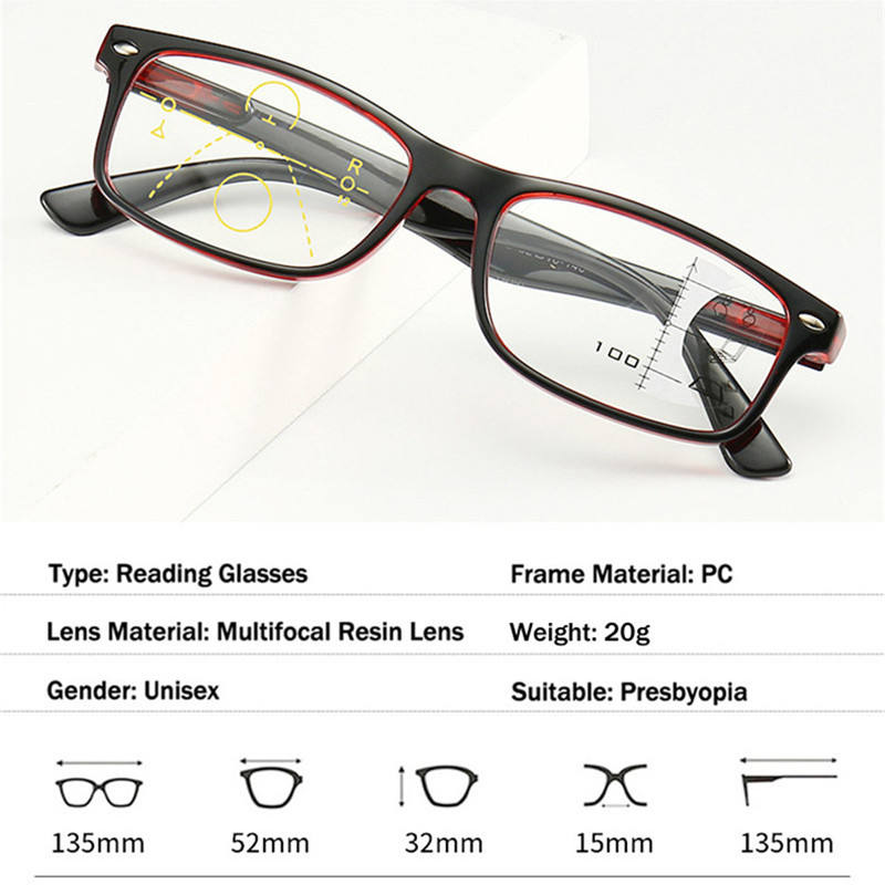 iboode Ochelari de lectură multifocali progresivi cu blocare a luminii albastre pentru femei bărbați ochelari retro anti raze albastre ochelari prezbiopi dioptrii