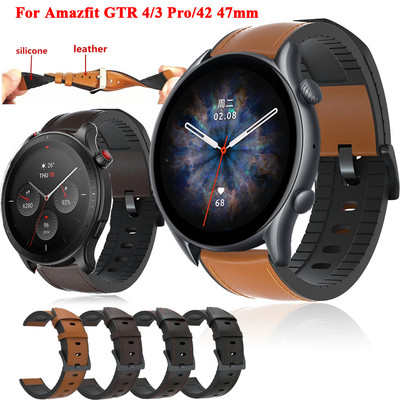 Кожена + силиконова смарт каишка за часовник Xiaomi Amazfit GTR 4/3 Pro 42 47 мм Huawei GT2/GT3 46 мм/GTR2e Гривна за аксесоари за каишка за часовник