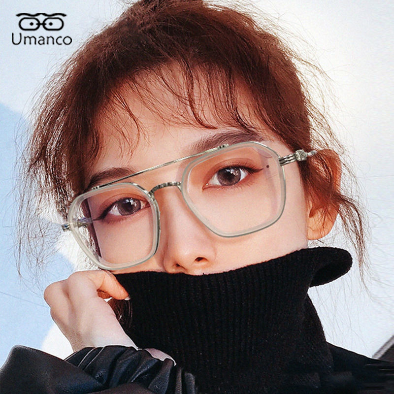 Retro modne dvostruke četvrtaste naočale za kratkovidnost za muškarce, žene protiv plave svjetlosti, crne prozirne završne naočale na recept -1.0