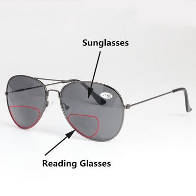 Ретро пилотни бифокални слънчеви очила Очила за четене Слънчеви очила за пресбиопия Мъже Жени Увеличете бифокални очила за четене Риболов на открито