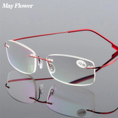 Svibanjski cvijet od legure titana, naočale za čitanje bez okvira, svijetlo četvrtasti, fleksibilni, plavi okviri za naočale, ženske naočale protiv plave zrake, muške