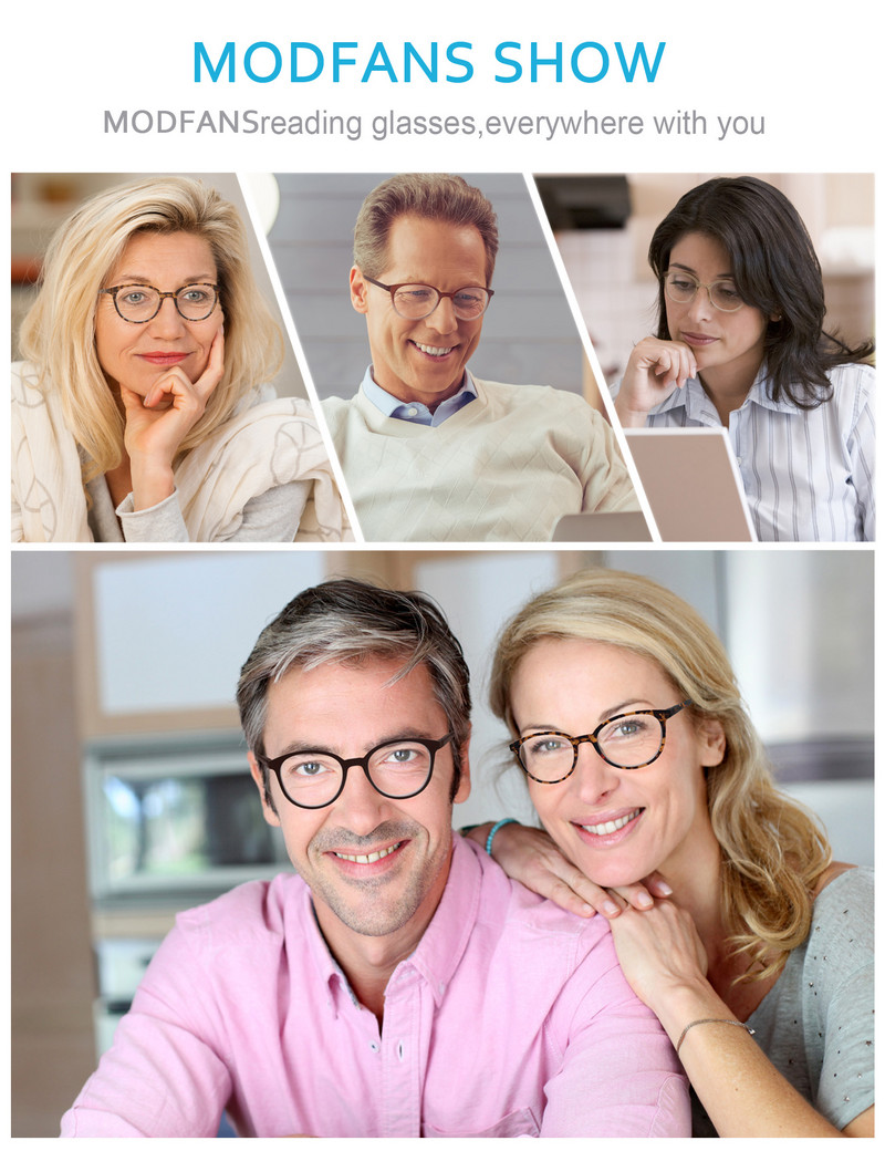 MODFANS Okrugli klasični okvir za naočale Ženske naočale za čitanje Fleksibilne opružne šarke Udobna odjeća s dioptrijom +0,50 do +4,0