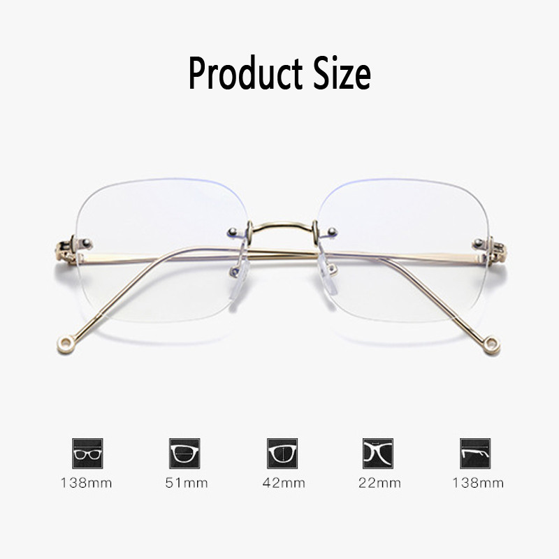 Modne naočale za kratkovidnost bez okvira koje blokiraju plavo svjetlo Ženske naočale s metalnim okvirom Prozirne naočale Naočale za kratkovidnost -1,0 do -4,0