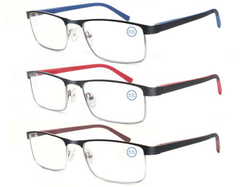 Γυαλιά ανάγνωσης MODFANS από ανοξείδωτο ατσάλι πλήρους σκελετού, Μεταλλικά τετράγωνα αντιμπλε γυαλιά ανάγνωσης για άνδρες και γυναίκες, με διόπτρα.