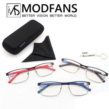 Пълноформатни очила за четене MODFANS от неръждаема стомана, метални квадратни анти-сини очила за четене за мъже и жени, с диоптър.