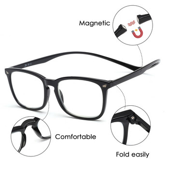 JM Magnet Anti Blue Light Очила за четене Мъже Жени Квадратна диоптрична лупа Очила за пресбиопия +1 до +4