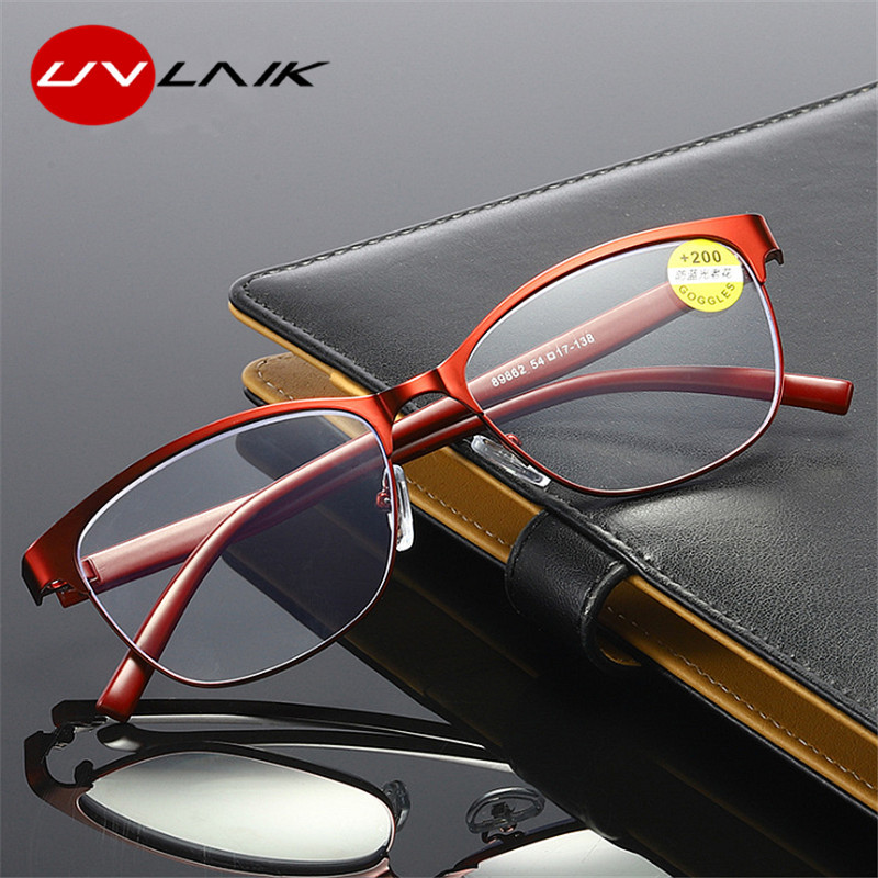 UVLAIK Retro metaliniai katės akių skaitymo akiniai Moteriški presbyopiniai mėlyni šviesą blokuojantys akiniai tėvams Akiniai spyruokliniai vyriai
