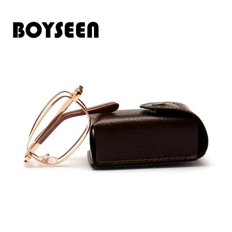 BOYSEEN Ochelari de lectură cu cadru complet din metal cu înălțime pliabilă Ochelari de lectură din rășină +100 până la +600