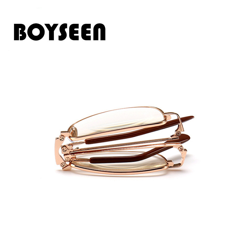 BOYSEEN Ochelari de lectură cu cadru complet din metal cu înălțime pliabilă Ochelari de lectură din rășină +100 până la +600