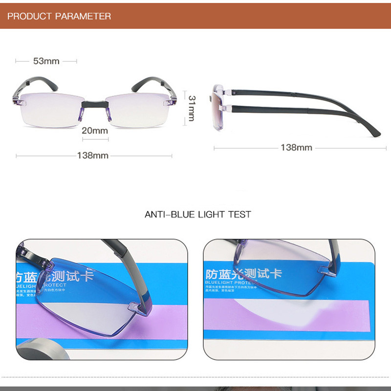 RBENN 2020, nove modne naočale za čitanje, ultralake naočale za čitanje bez okvira, koje blokiraju plavo svjetlo, s futrolom +1,0 1,5 2,5