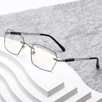 YOOSKE Титаниеви очила за четене Мъжки бизнес очила без рамки Дамски очила против синя светлина Многоъгълна рамка