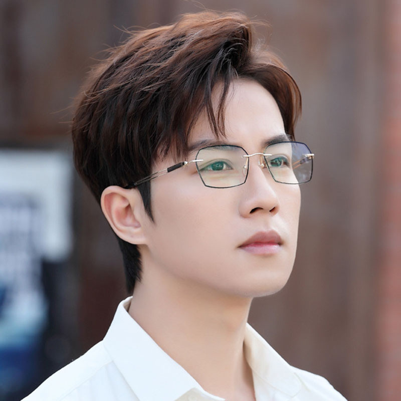 YOOSKE titaniniai skaitymo akiniai vyrams be rėmelių verslo akinių rėmeliai, moteriški mėlyni šviesūs akiniai, daugiakampis rėmelis