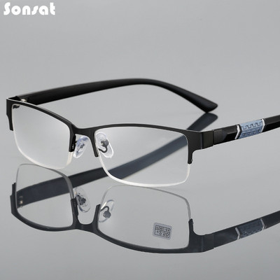Ретро очила за четене Мъжки бизнес модни очила Метална половин квадратна рамка Далекогледство Оптични диоптри Сплав Плоски очила