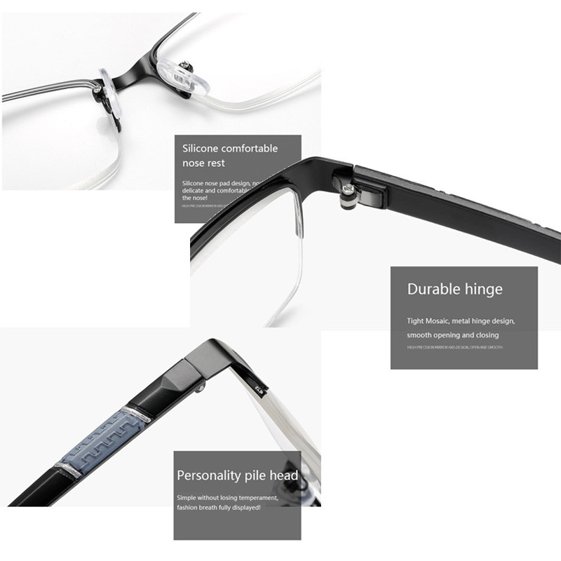 Retro naočale za čitanje Muške poslovne modne naočale Metalni polukvadratni okvir Hiperopija optička dioptrija Ravne naočale od legure