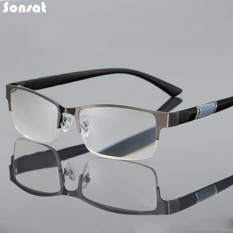 Retro naočale za čitanje Muške poslovne modne naočale Metalni polukvadratni okvir Hiperopija optička dioptrija Ravne naočale od legure