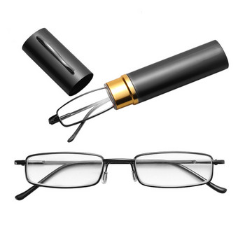 Модни унисекс очила за четене с рамка от неръждаема стомана и смола 1.00-4.00 със сгъваема кутия за очила против умора и пресбиопия