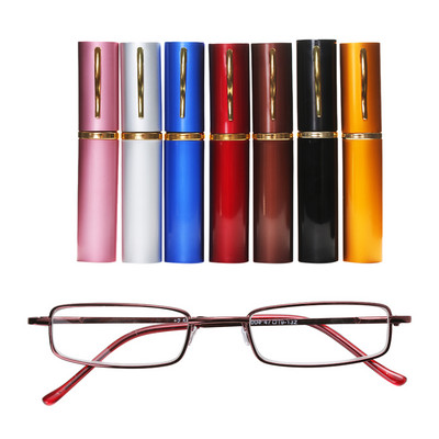 Fashion Unisex Stainless Steel Frame Resin Reading Glasses 1.00-4.00 With Tube Case Folding Anti Fatigue Presbyopic Eyeglasses