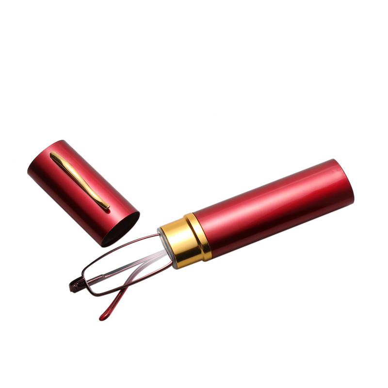 Μόδα Unisex Γυαλιά ανάγνωσης Ρητίνης σκελετού από ανοξείδωτο ατσάλι 1.00-4.00 με πτυσσόμενη θήκη σωλήνα κατά της κούρασης Πρεσβυωπικά γυαλιά