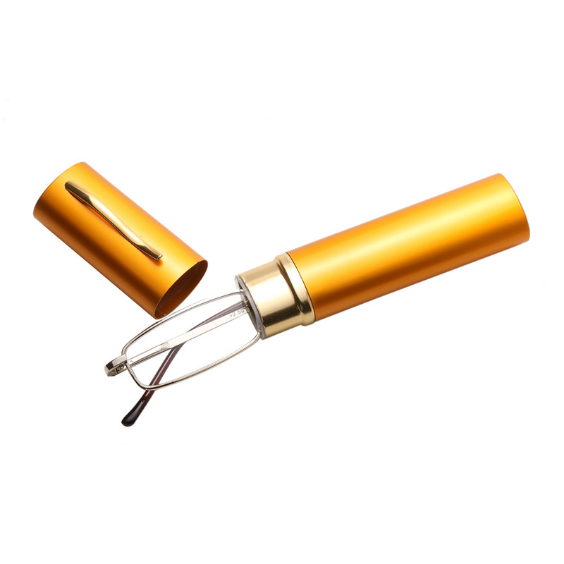 Μόδα Unisex Γυαλιά ανάγνωσης Ρητίνης σκελετού από ανοξείδωτο ατσάλι 1.00-4.00 με πτυσσόμενη θήκη σωλήνα κατά της κούρασης Πρεσβυωπικά γυαλιά