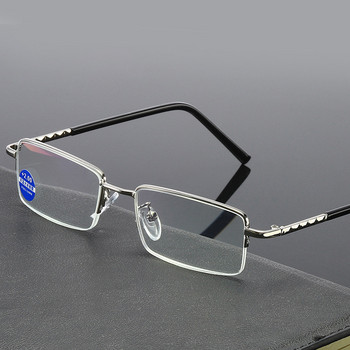Εξαιρετικά ελαφρύ μεταλλικό μισό πλαίσιο Αντι-μπλε φως ανάγνωσης ασημένια γυαλιά ανδρικά γυναικεία γυαλιά Presbyopia Γυαλιά ματιών Clear Lens +1,0~4,0