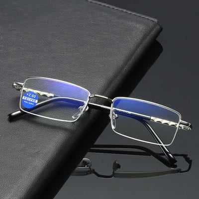 Ochelari de lectură cu jumătate de cadru din metal ultraușor Anti-lumină albastră Ochelari de lectură argintii Bărbați Femei Ochelari pentru prezbiopie Ochelari cu lentile clare +1,0 ~ 4,0