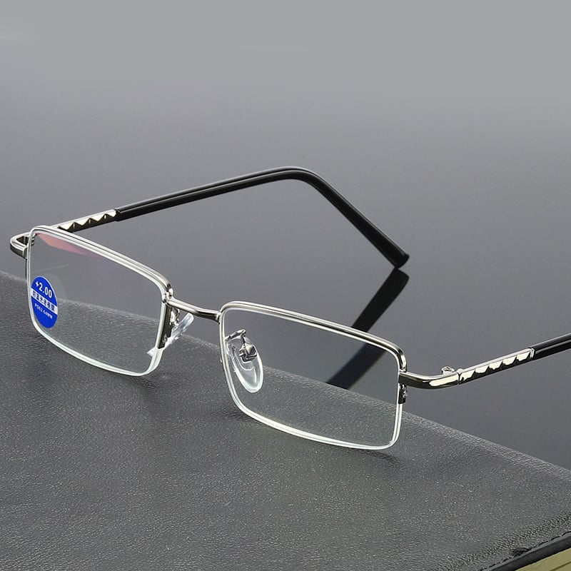 Ochelari de lectură cu jumătate de cadru din metal ultraușor Anti-lumină albastră Ochelari de lectură argintii Bărbați Femei Ochelari pentru prezbiopie Ochelari cu lentile clare +1,0 ~ 4,0
