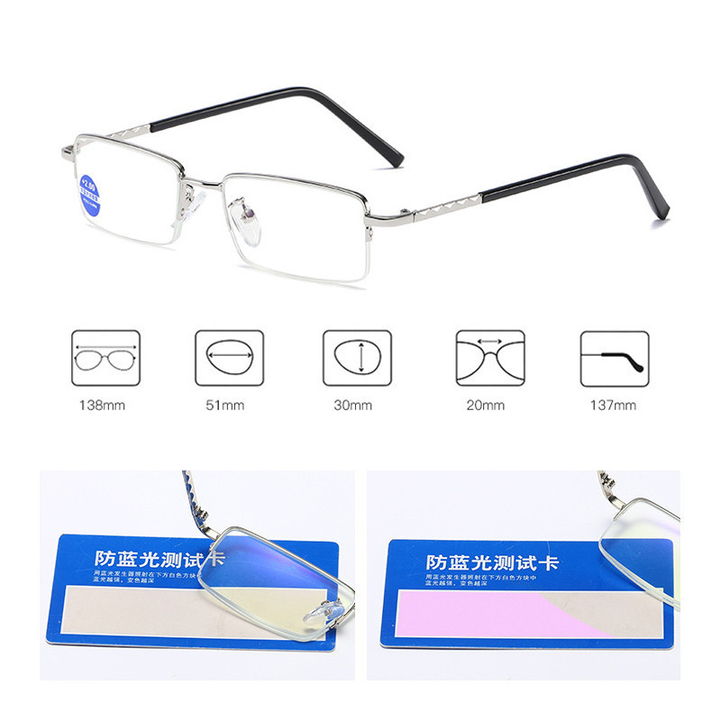 Ochelari de lectură cu jumătate de cadru din metal ultraușor Anti-lumină albastră Ochelari de lectură argintii Bărbați Femei Ochelari pentru prezbiopie Ochelari cu lentile clare +1,0 ~ 4,0