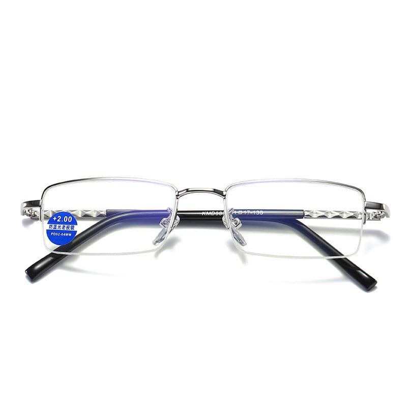 Ochelari de lectură cu jumătate de cadru din metal ultraușor Anti-lumină albastră Ochelari de lectură argintii Bărbați Femei Ochelari pentru prezbiopie Ochelari cu lentile clare +1,0 ~ 4,0