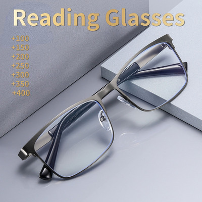 FG Мъжки бизнес очила за четене от неръждаема стомана за Мъжки оптични очила с пресбиопия +1,0 до +4,0