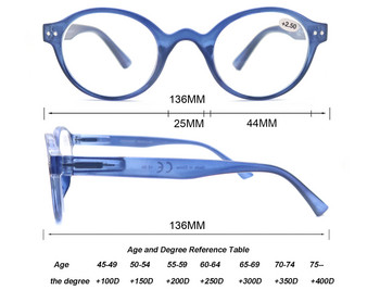 Очила за четене за мъже, жени, класически кръгли очила за четене, висококачествена пружинна панта, хиперметропия, пресбиопия +1,0 до +4,0
