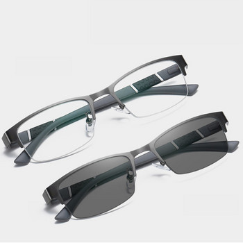Мъже, нови фотохромни очила за късогледство, модни метални бизнес очила с половин рамка, мъже, жени, шофиране на открито, UV сенници, очила
