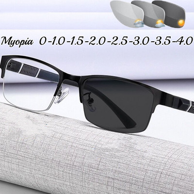 Férfi új fotokróm rövidlátás szemüvegek divatos félkeretes fém üzleti szemüvegek férfi női kültéri autós UV ernyők szemüvegek