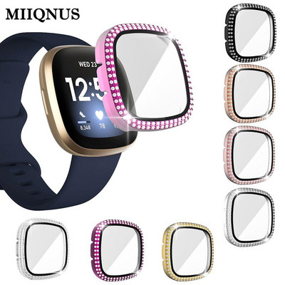 Full Around Bling Rhinestone Watch Shell PC tok borító képernyővédő lökhárító Fitbit VERSA 3/Sense Band tartozékokhoz