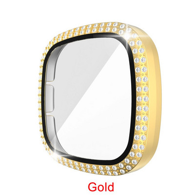 Full Around Bling Rhinestone Watch Shell PC tok borító képernyővédő lökhárító Fitbit VERSA 3/Sense Band tartozékokhoz