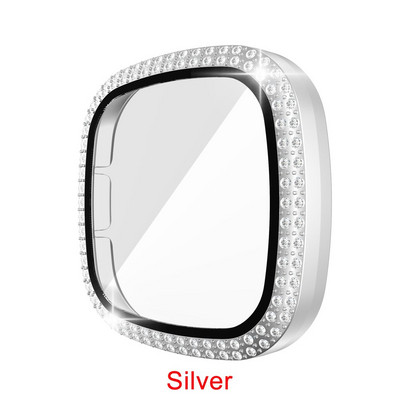 Full Around Bling Rhinestone Watch Shell PC tok borító képernyővédő lökhárító Fitbit VERSA 3/Sense Band tartozékokhoz