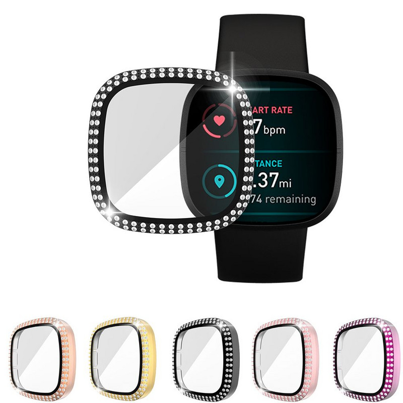 Full Around Bling Rhinestone Watch Shell PC tok borító képernyővédő lökhárító Fitbit VERSA 3/Sense Band tartozékokhoz
