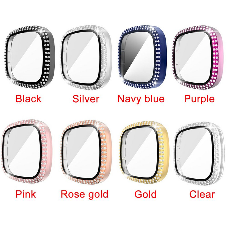 Full Around Bling Rhinestone Watch Shell PC tok borító képernyővédő lökhárító Fitbit VERSA 3/Sense Band tartozékokhoz