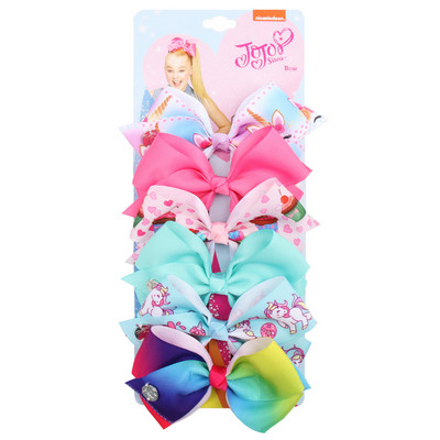 ncmama 6Pcs/set 5" JOJO mašne Mašne za kosu za djevojčice Štipaljke za kosu Ukosnice za kosu za djecu Modni dodaci za kosu za zabavu