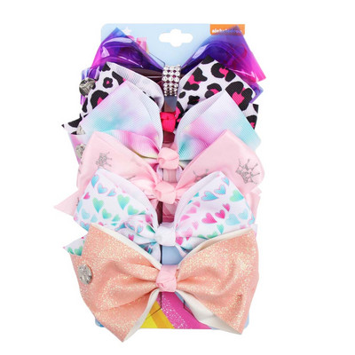 ncmama 6Pcs/set 5" JOJO mašne Mašne za kosu za djevojčice Štipaljke za kosu Ukosnice za kosu za djecu Modni dodaci za kosu za zabavu