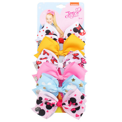 ncmama 6Pcs/set 5" JOJO mašne Mašne za kosu za djevojčice Štipaljke za kosu Ukosnice za kosu za djecu Modni dodaci za kosu za zabavu