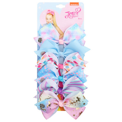 ncmama 6Pcs/set 5" JOJO mašne Mašne za kosu za djevojčice Štipaljke za kosu Ukosnice za kosu za djecu Modni dodaci za kosu za zabavu